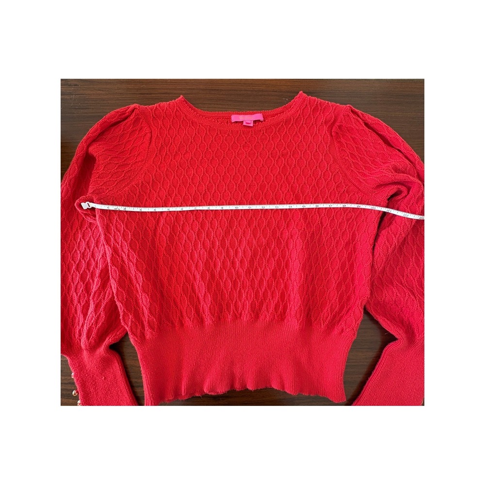 Lilly Pulitzer Red Honeycomb Knit Puff Sleeve Button Cuff Sweater 007002 Large - Picture 3 of 10